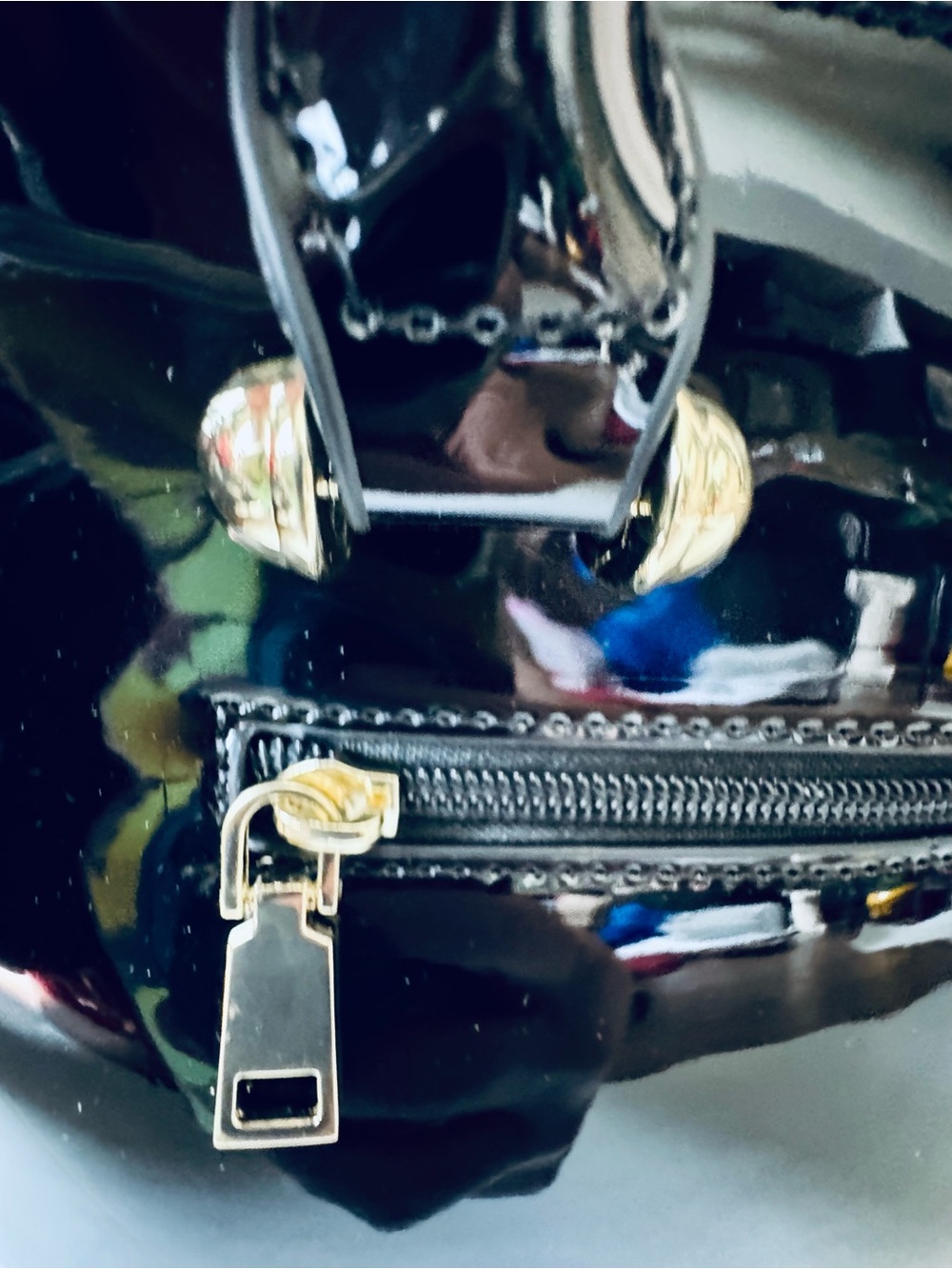 Unique Vintage NEW Black Patent Retro Top Handle Shoulder Bag w/ crossbody strap - Picture 10 of 14